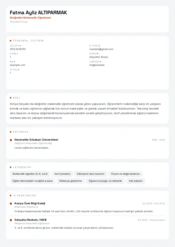 Matematik Öğretmeni Cv Örnekleri cv indir